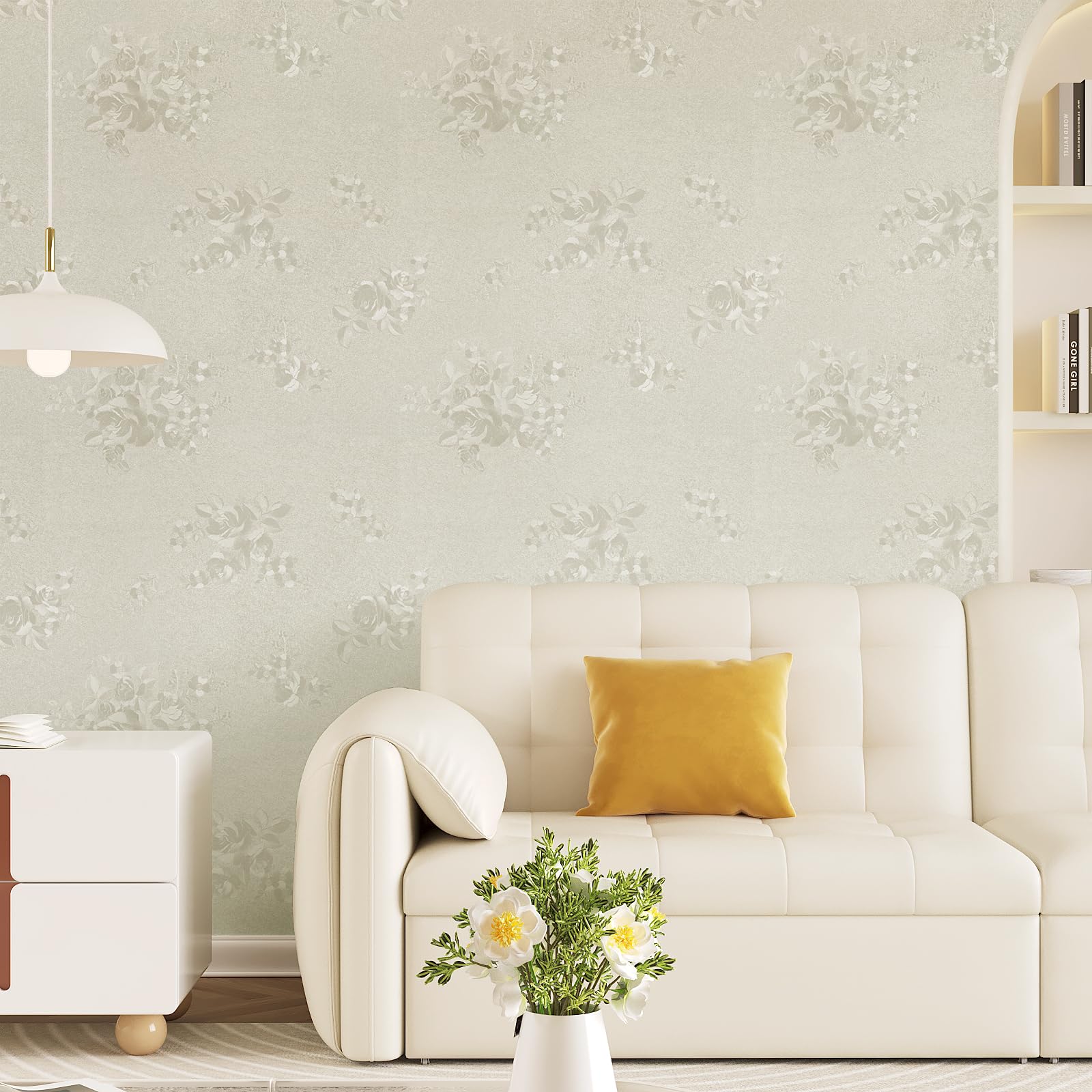VEELIKE Textured Beige Rose Wallpaper Embossed Floral Wallpaper Cream Contact Paper Peel and Stick Beige Vinyl Wrap for Furniture Sticker Patterned Sticky Back Plastic Bedroom Living Room 40cm×300cm - Image 2