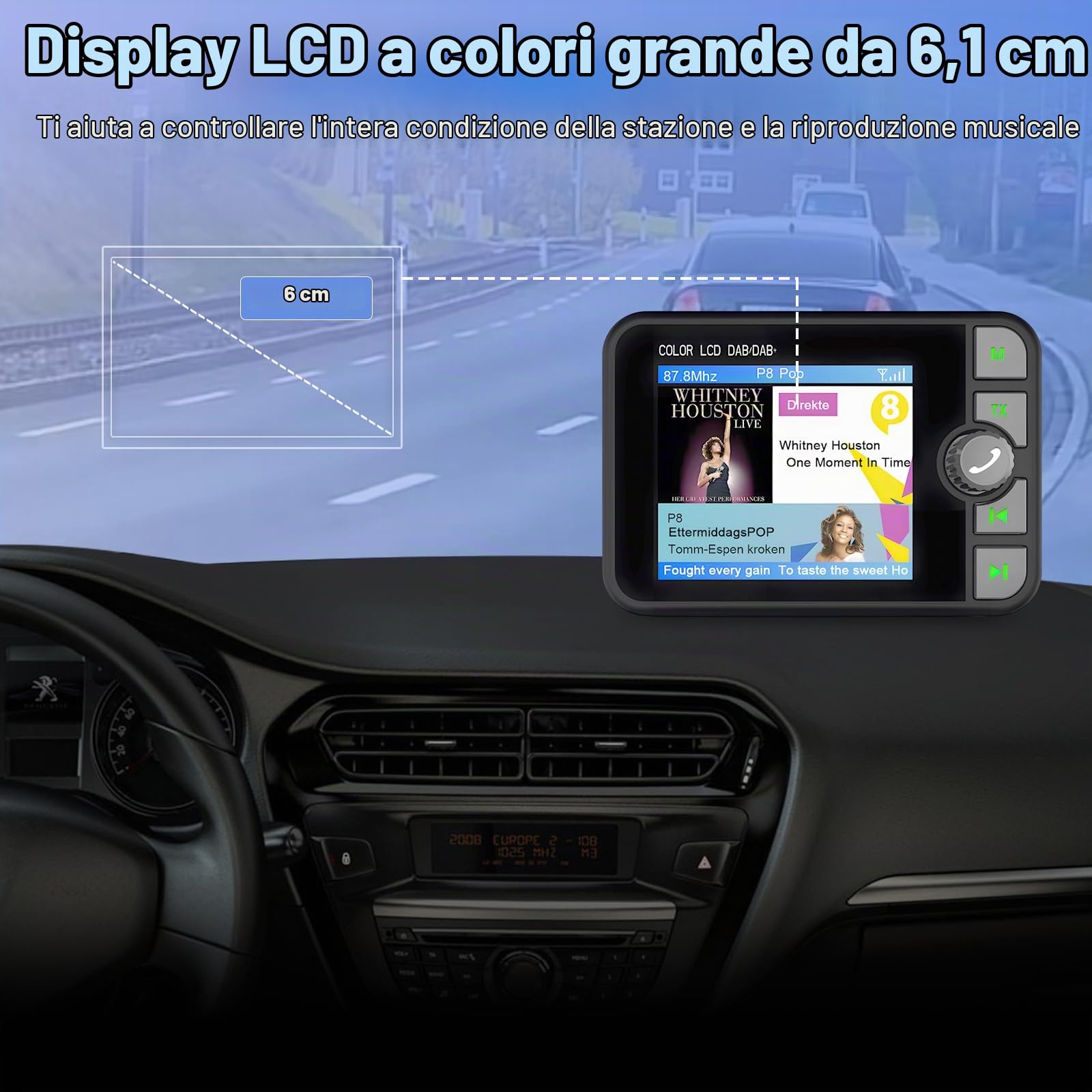 Inefala Adattatore radio digitale DAB DAB+ per autoradio, 2,4 pollic display LCD da con Music Bluetooth+Trasmettitore DAB/FM+Aux-In/Out+TF Card Music Play+Caricatore da Auto