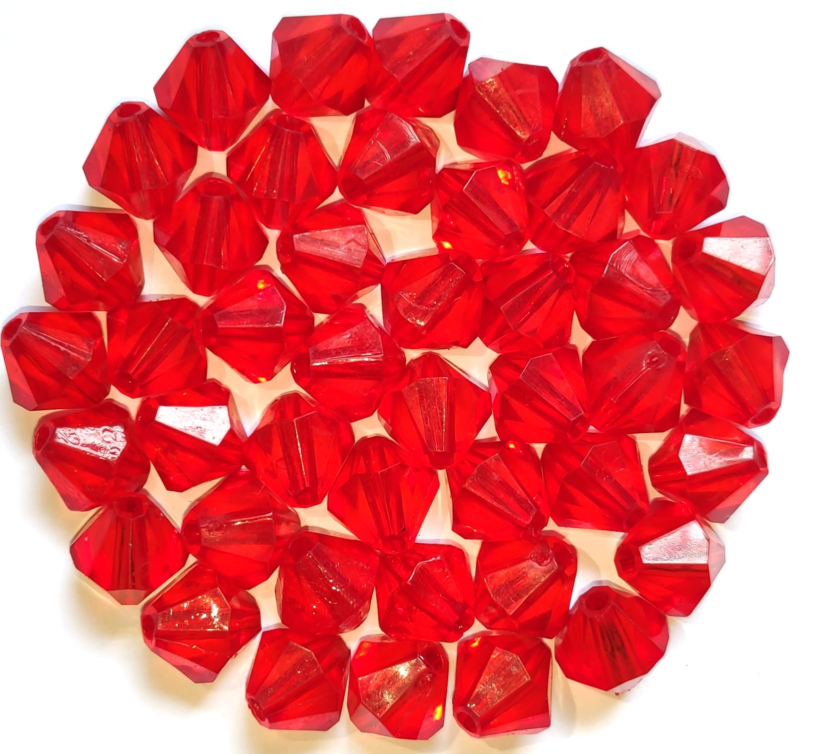 GoSetGet! RED 10mm (400 Pcs) Bicone Macrame Crystal Plastic Beads for Arts, Crafts & Decoratives-High Sparkle Cutting Crystal Beads for Macrame, Jhula, Torana, Jhumar (RED)