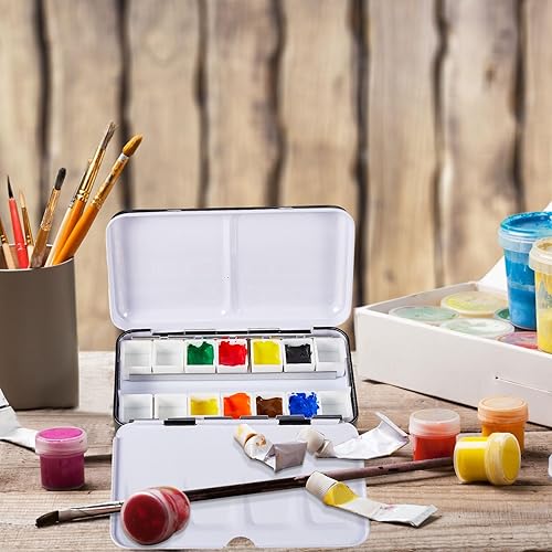 Miniatura 4 de Cholemy Juego de 6 bandejas de acuarela vacías para acuarela, bandeja de acuarela, juego de sartenes para acuarela para viajes de bricolaje, pintura