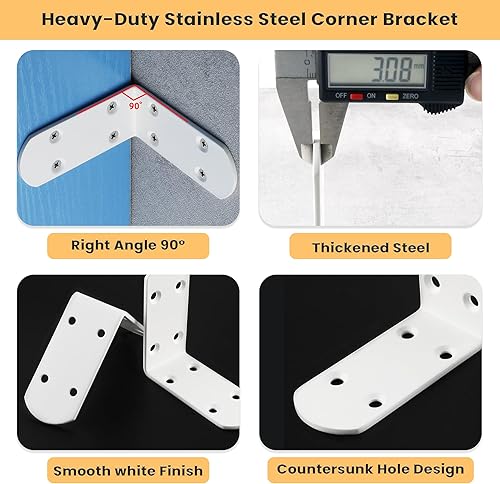 Miniatura 100 de Alise Soportes flotantes para estantes resistentes en forma de L, soportes de esquina de ángulo negro para estantes, soporte de estante reforzado