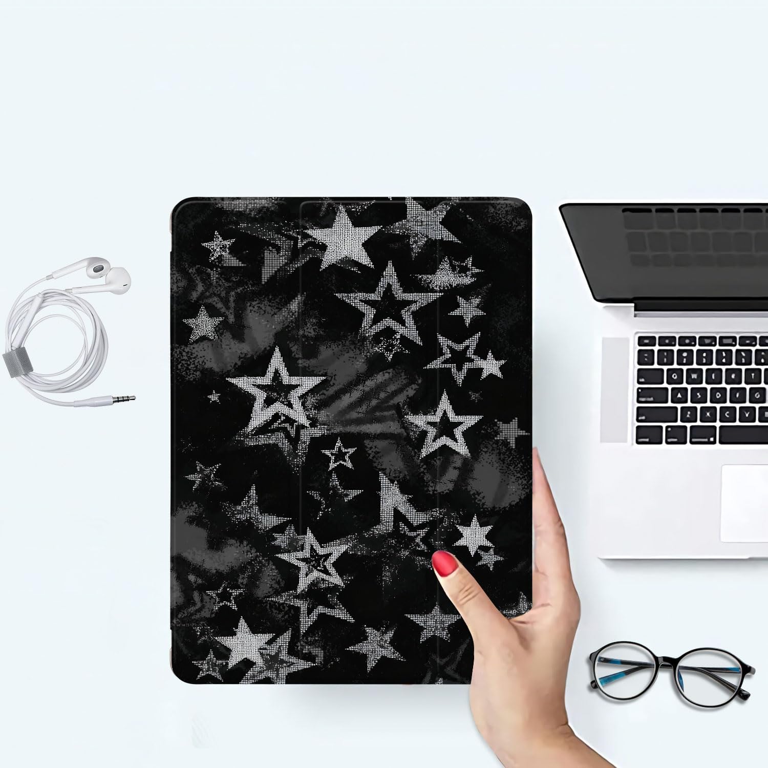 Y2k Star Case for iPad (A16) 11th Gen 2025 11-inch/10th Gen 2022 10.9 inch Pixel Pentagram Case,Pencil Holder & Clear Soft TPU Back & Trifold Stand Cover for Women