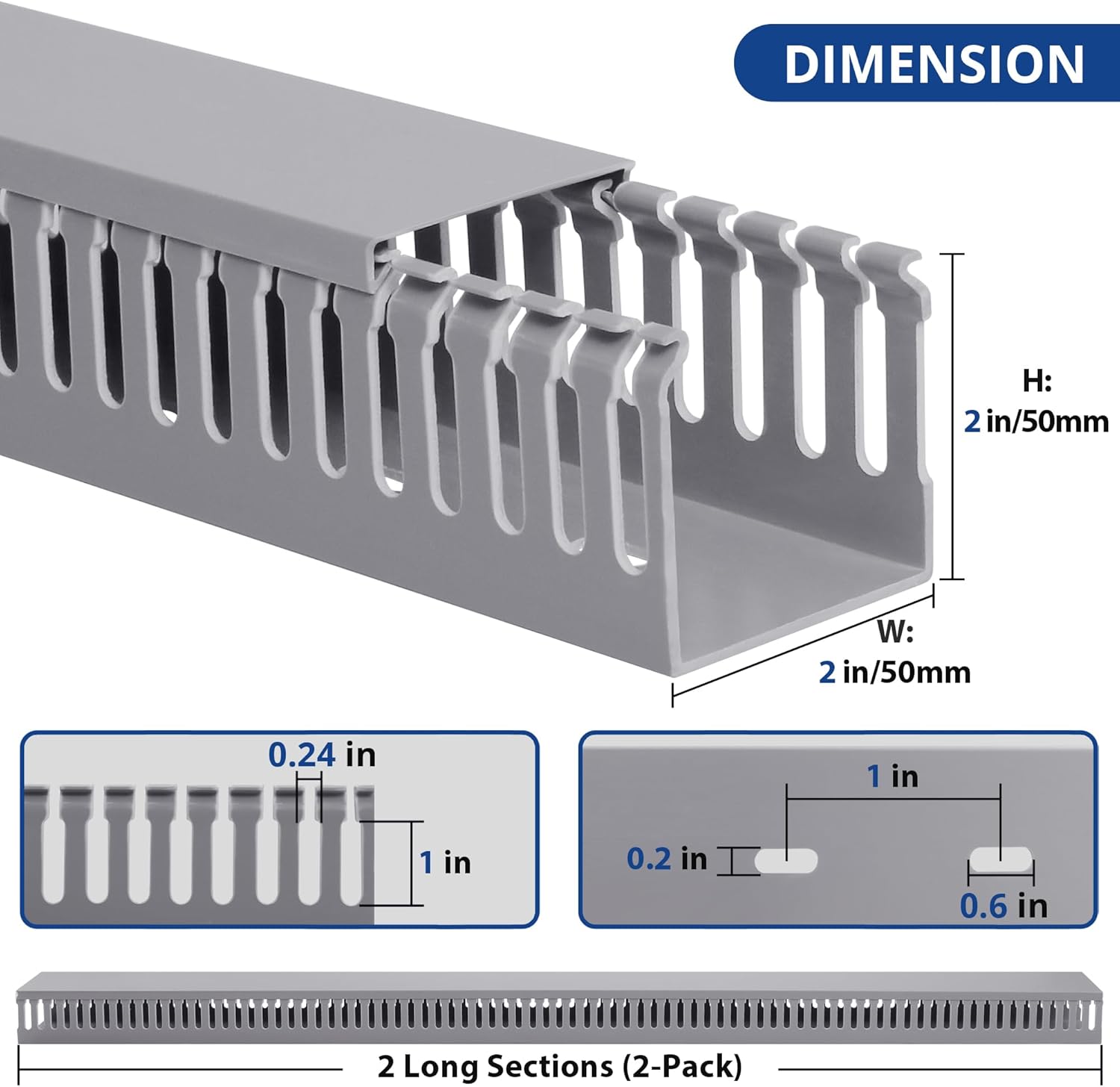 ZhiYo 2x2in Server Rack Cable Management, 6ft (2xL3ft) Cable Duct Cable Raceway Kit, Electrically Safe PVC for Network Cable Management, Open Slot Wire Raceway for Computer Under Desk, Wire Duct Grey L 78in x W 2 in x H 2 in Grey