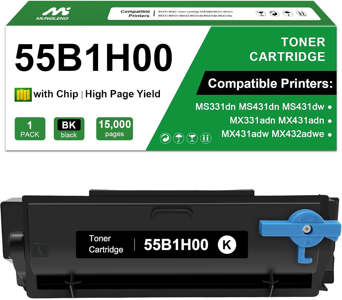 55B1H00 55B1000 Black Toner Cartridge(15,000 Pages) for MS431 MS331 | Compatible for Lexmark MS331dn MS431dn MS431dw MX431adn MX432adwe MX331adn Printer(15,000 Pages,1-Pack)