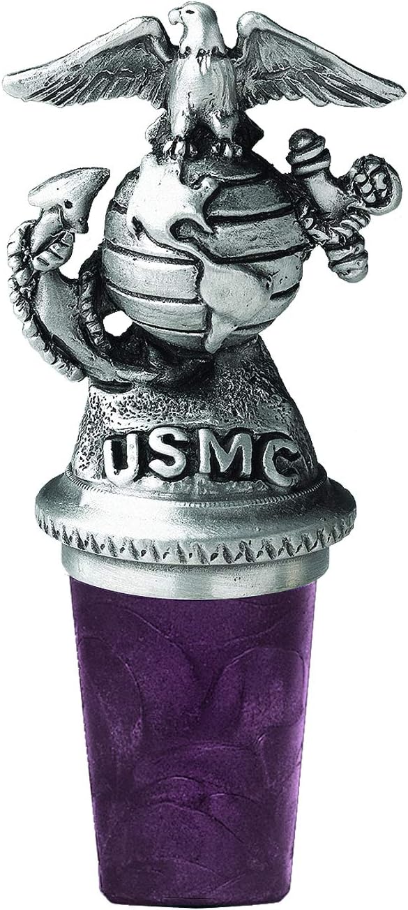 Marines Bottle Stopper, Eagle Globe & Anchor | Bottle Topper for Wine, Liquor | Expertly Crafted Pewter Reusable Wine Cork