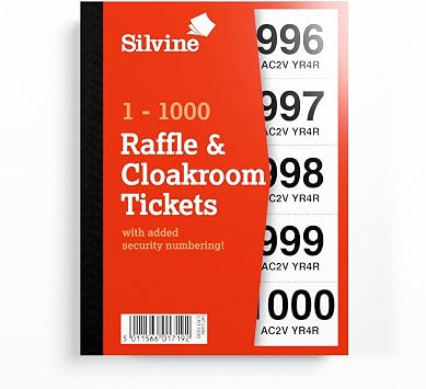Silvine Cloakroom/Raffle Tickets, Numbered 1-1000 with Security Numbering. Ref CRT1000, Single