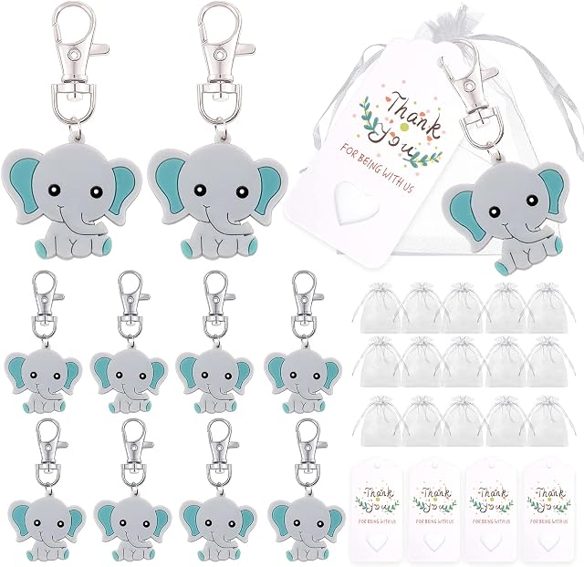 olyee 20 Sets Baby Shower Favours for Guests, Blue Elephant Keychains Small Thank You Gifts, Party Souvenirs Return Presents for Gender Reveal Party Wedding Birthday Christening Decoration Supplies