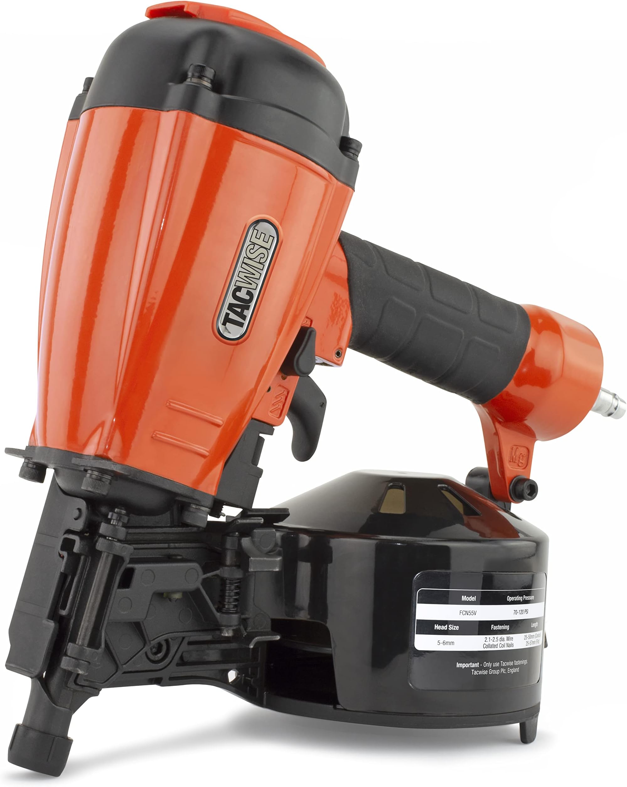Tacwise FCN55V Air Coil Nail Gun, Uses Flat and Conical Top Coil Nails, 25 - 57 mm