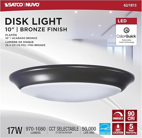 Miniatura 5 de Nuvo Luz de disco LED 621811, CCT seleccionable 2700K3000K3500K4000K5000K, 10 pulgadas, blanco