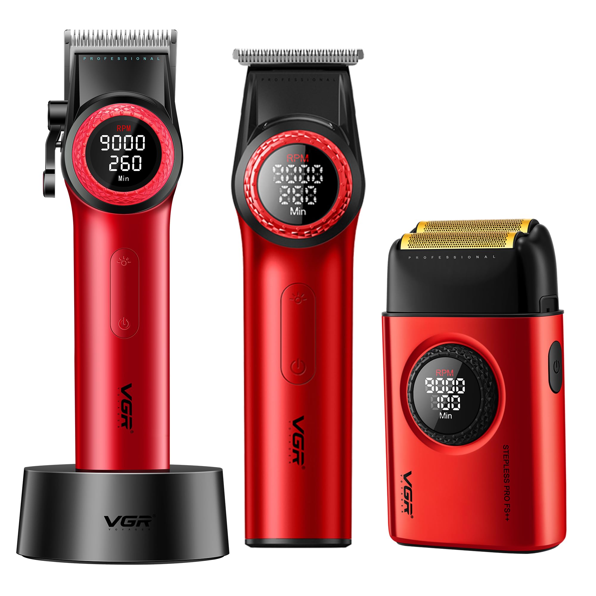 VGR Hair Clippers for Men Professional, T-Blade Trimmer Cordless Clippers and Trimmers Set, Electric Foil Shaver for Men with Double Foil, Rechargeable 3 Piece Men's Hair Cutting Kit, LED Display