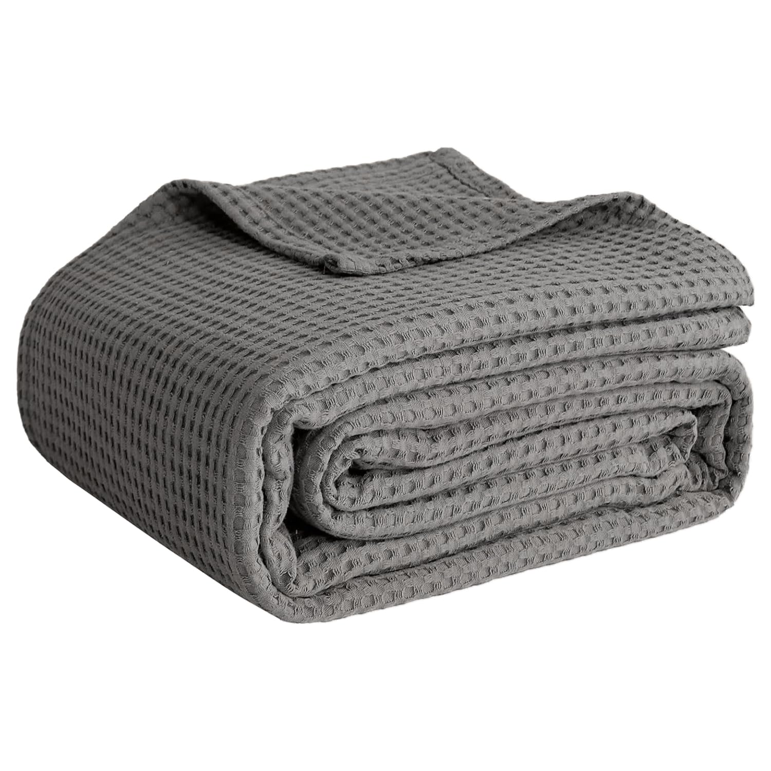 Photo 1 of 100% Cotton Blankets for Bed - Waffle Weave Blankets for Summer, Lightweight and Breathable Soft Woven Blanket for Spring (Dark Grey, Throw (50" x 60"))