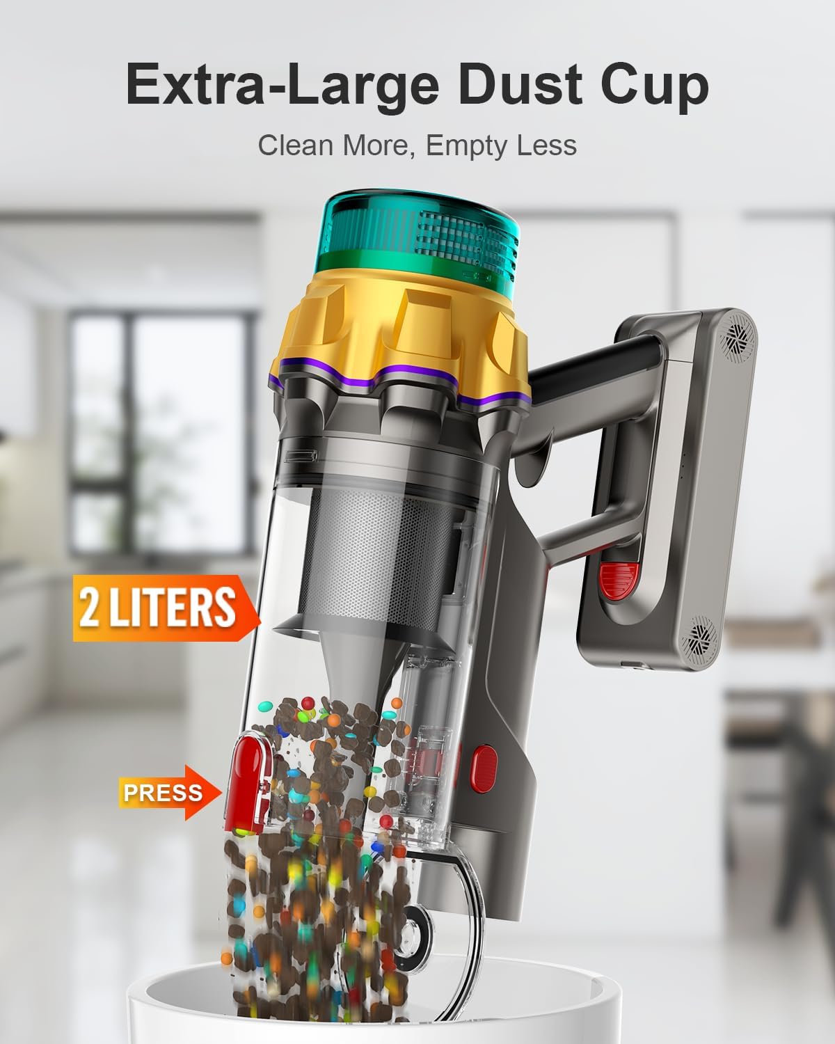 Cordless Vacuum Cleaner, 55KPA 650W 65Mins Extra-Large Dust Cup Cordless Stick Vacuum, Rechargeable Vacuum Cleaner with Self-Standing, Vacuum Cleaners for Home, Hardwood Floor, Carpet, Pet Hair