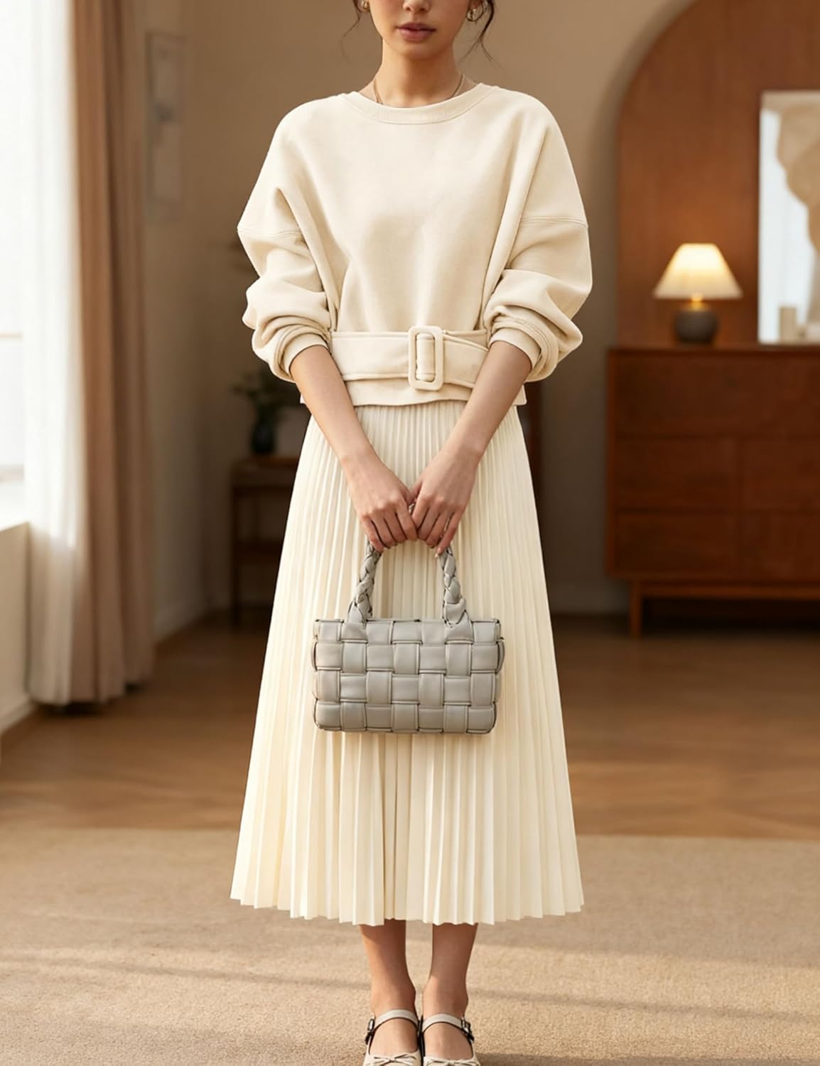 Womens Long Sleeves Cropped Sweatshirts Belted Lace Up Tops Crewneck Y2K Pullover 2025 Fall Outfit - Image 2