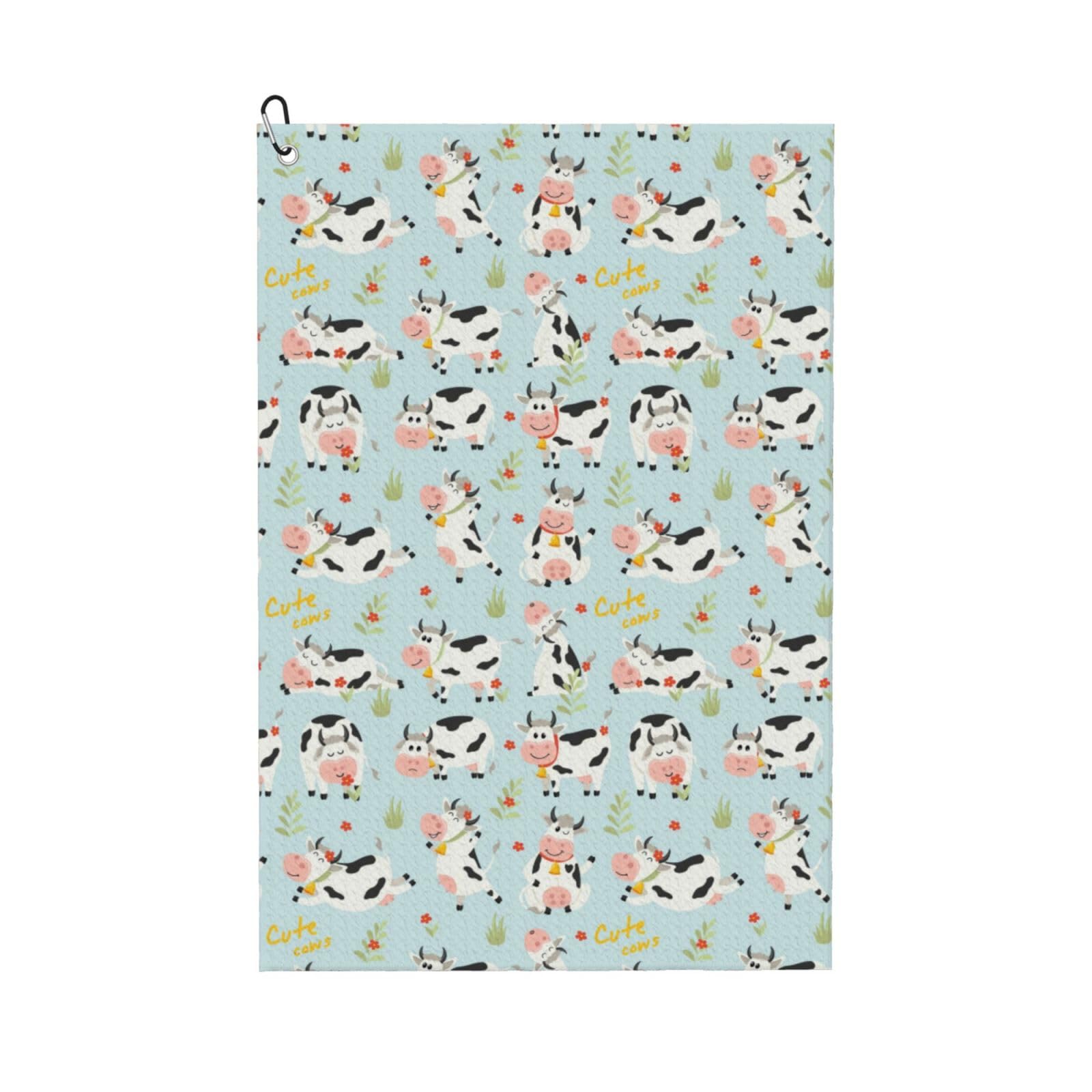 AOOEDM Cute Cows Print Golf Towel with Carabiner Clip Absorbent Microfiber Golf Towel for Cleaning Golf Ball Club Putter Iron for Golf Bag Trolly Belt Loop 16" X 24"