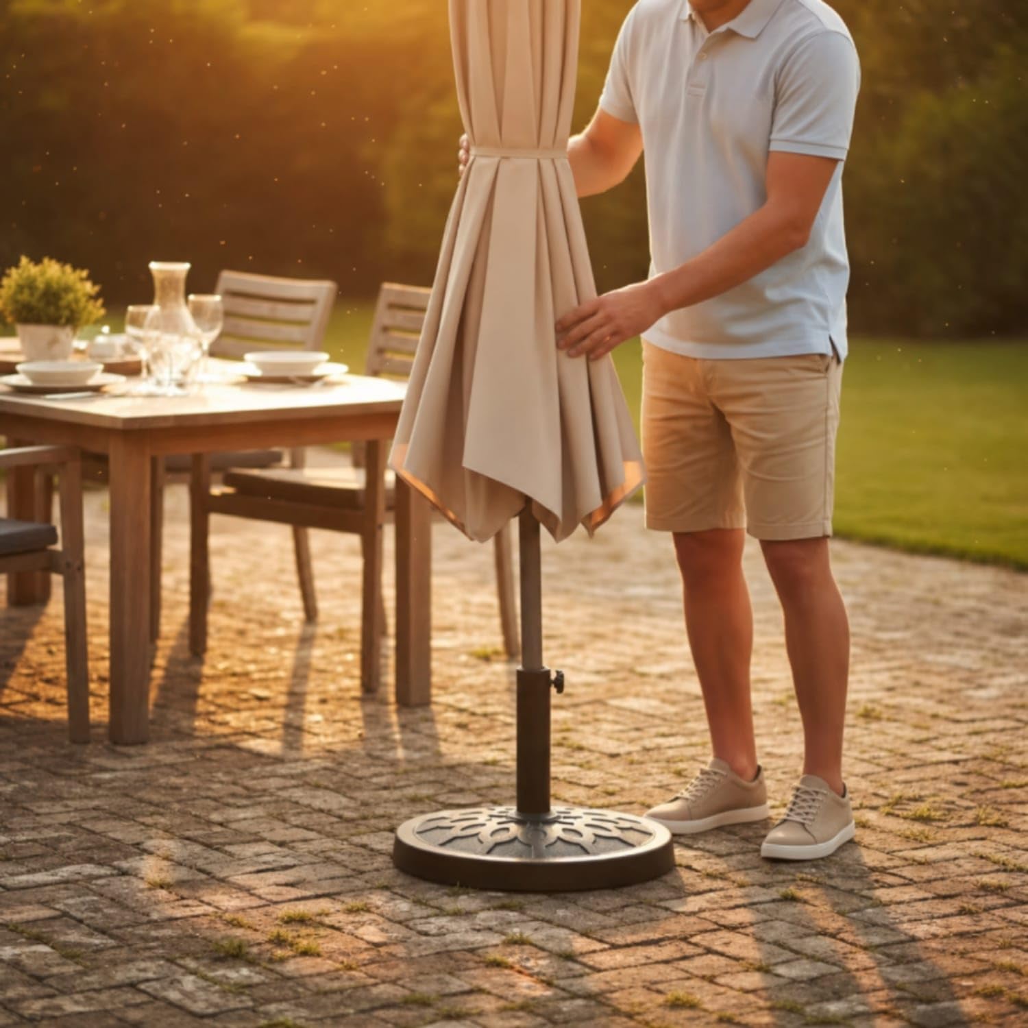 Heavy Duty Weighted Umbrella Base Weather-Resistant Patio Umbrella Stand Outdoor Sunshade Holder Sleek Profile for Garden, Backyard, Cafe, Sl-sz055-18-image-42