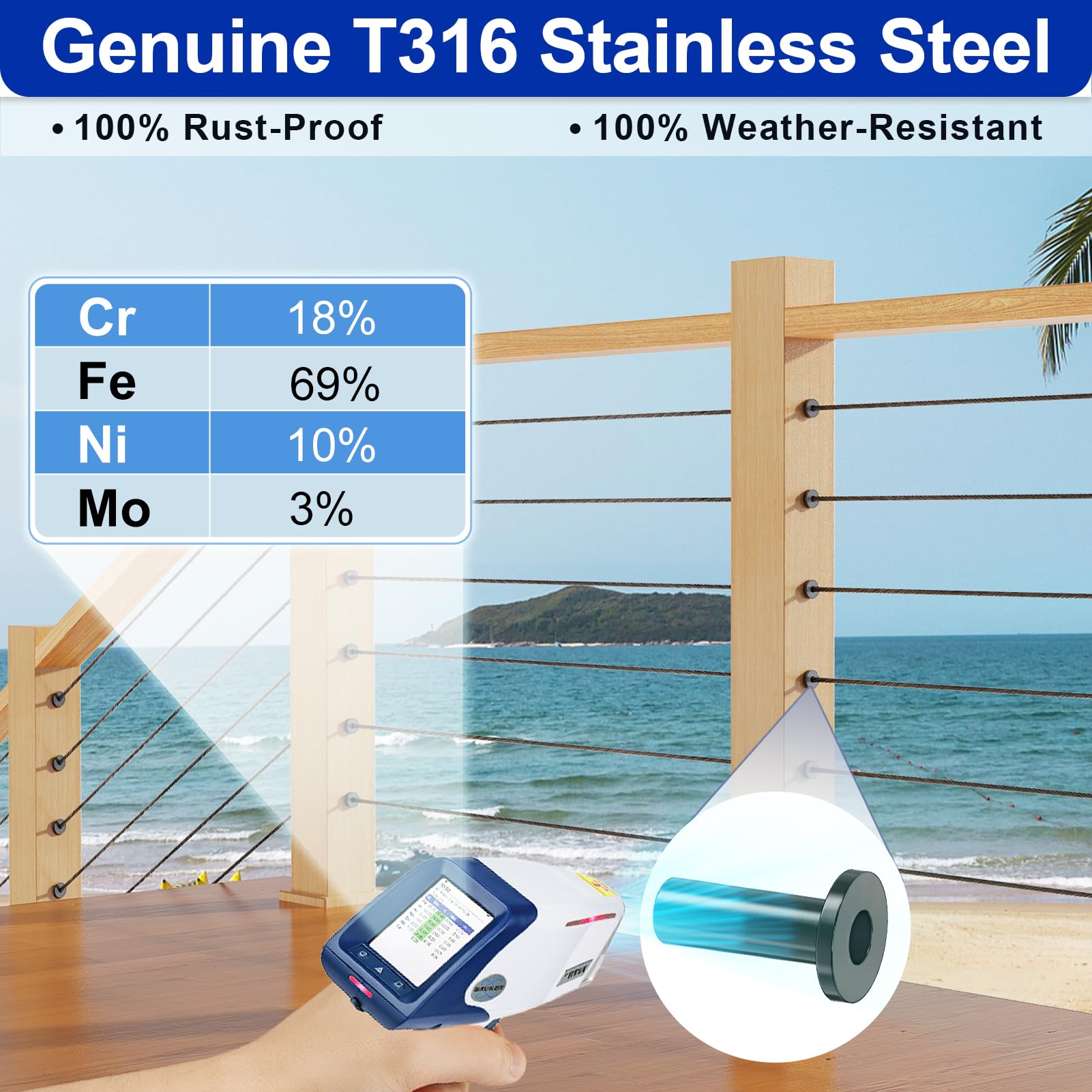 Steel DN Mate Paquete de 100 fundas protectoras de acero inoxidable negro para cables de cuerda de alambre de 1/8 pulgadas, 5/32 pulgadas, 3/16 pulgadas, kit de barandilla de cable de cubierta de
