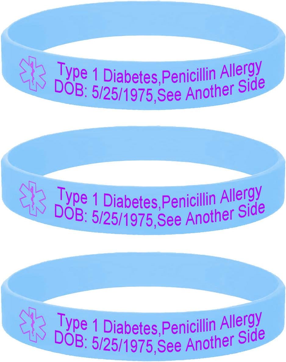 5 Pack-Free Engraving Medical Safe SOS Jewelry Silicone Rubber Sport Bracelet-Type 1 Type 2 Diabetes Bracelet-PNC Bracelet-NO Needles OR BP This ARM Bracelet-DNR Bracelet,Multi