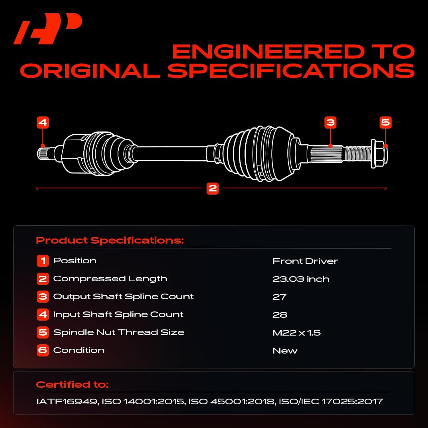 A-Premium CV Axle Shaft Assembly Compatible with Kia Niro 2017-2021 1.6L & Hyundai Ioniq 2017-2022 1.6L, Front Left Driver Side, Replace# 49500G5000