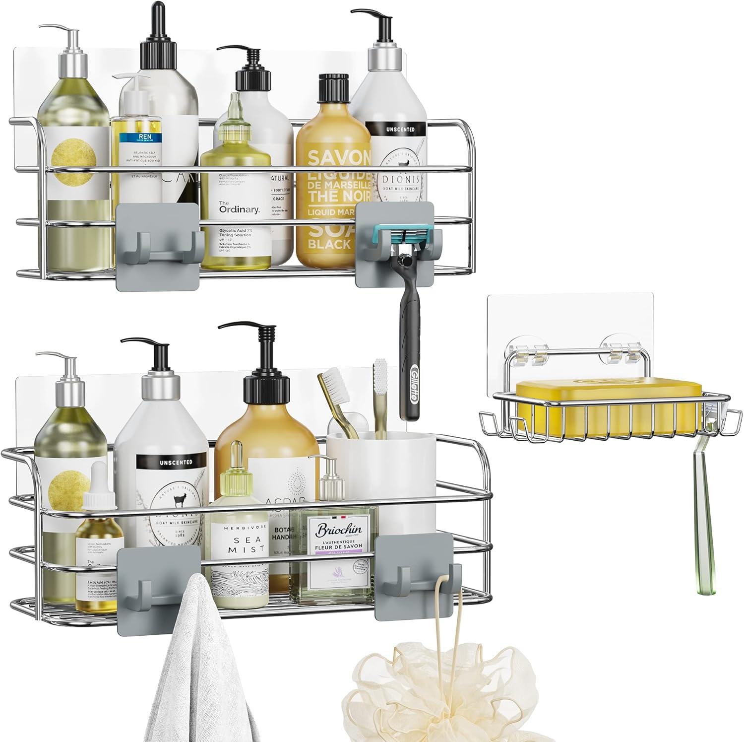 Orimade Adhesive Shower Caddy with Soap Holder No Drilling Stainless