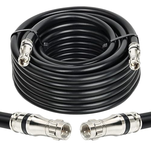 Vista 21 de Cable coaxial RG11 de 20 pies, cable coaxial RG11 de baja pérdida de 75 ohmios con conector tipo F de alta definición para CATV, antena parabólica