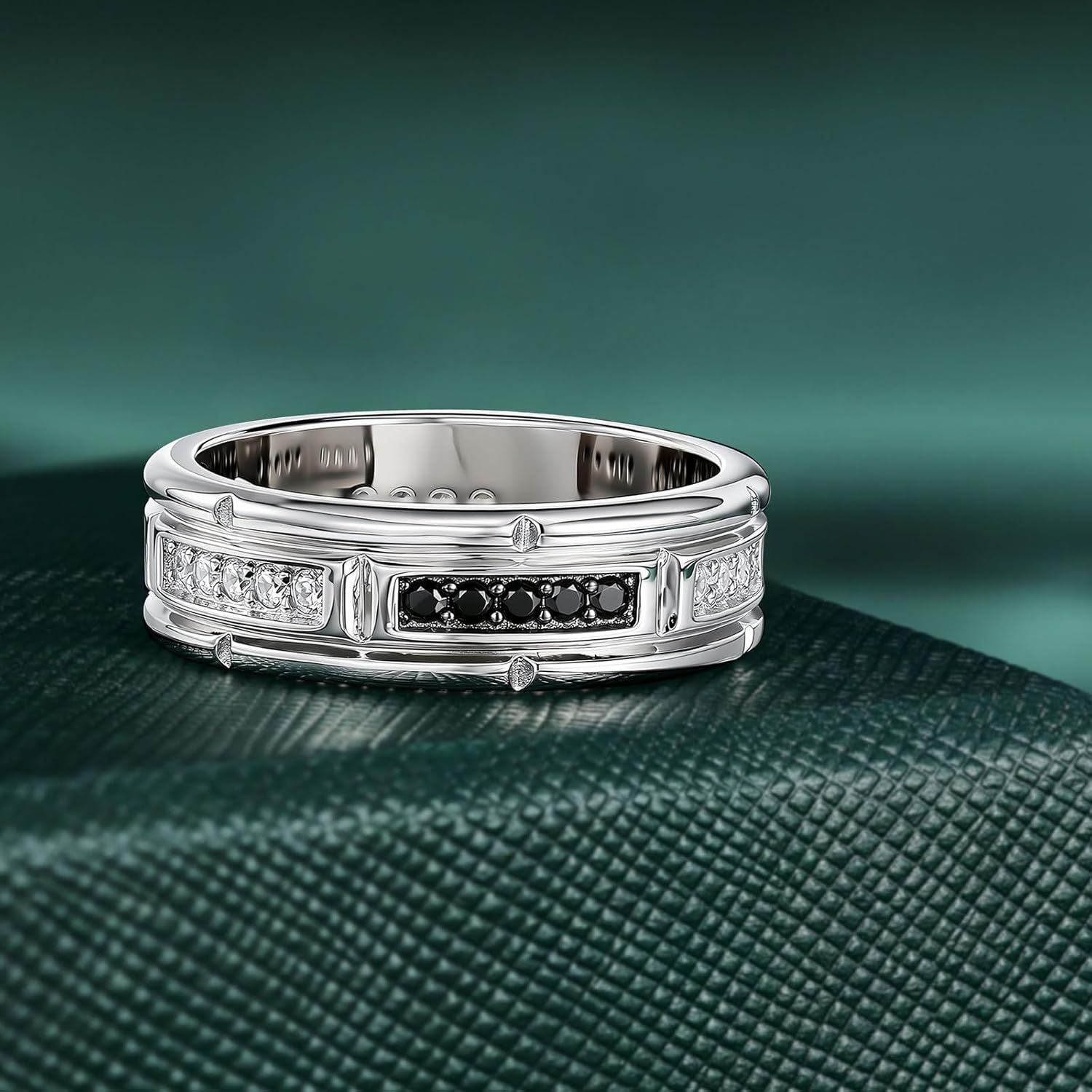 SHELOVES Moissanite Mens Wedding Bands D Color VVS1 Black Wedding Rings for Him 925 Sterling Silver Step Edges Size 8-13