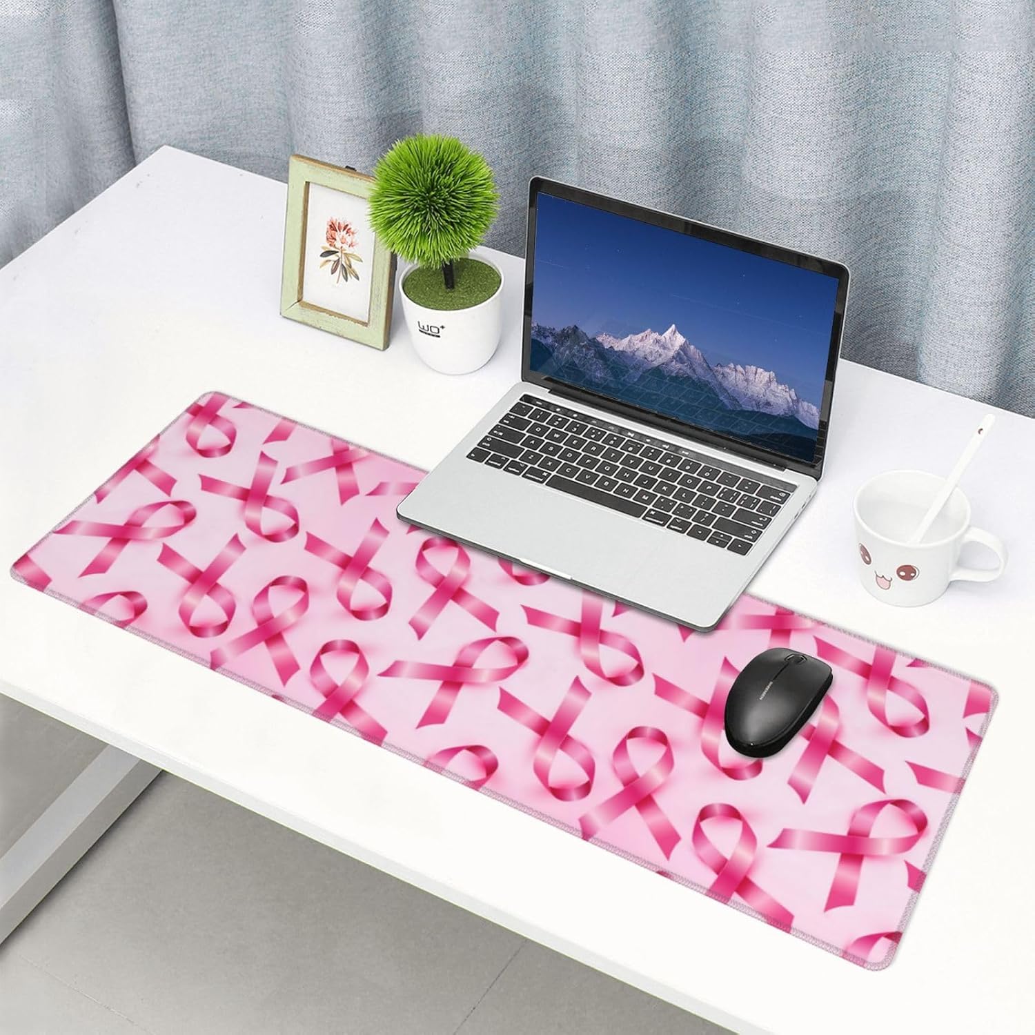 Breast Cancer Awareness Large Gaming Mouse Pad 31.5 X 11.8in Desk Mat for Office Mousepad Anti-Skid Rubber Base Soft Comfortable and Durable Desk Pad, Black