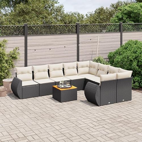 10-Piece Garden Sofa Set in Black and Cream White, Weather-Resistant Outdoor Furniture with Modular Design, Comfortable Seating Cushions, Durable
