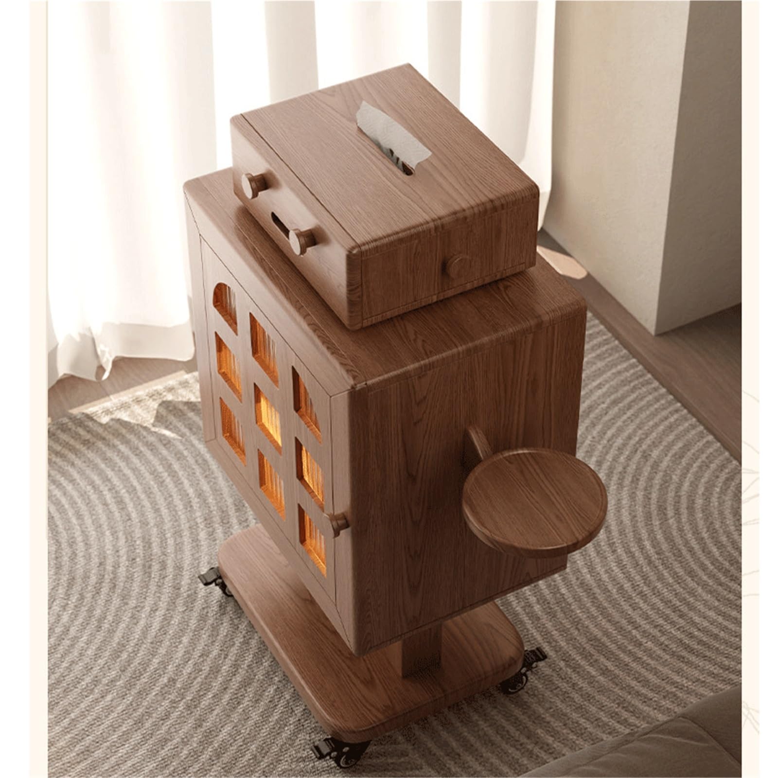 Nachttisch Movable Solid Wood Bedside Table Suitable for Bedrooms | With wheels storage cabinet vintage cream style