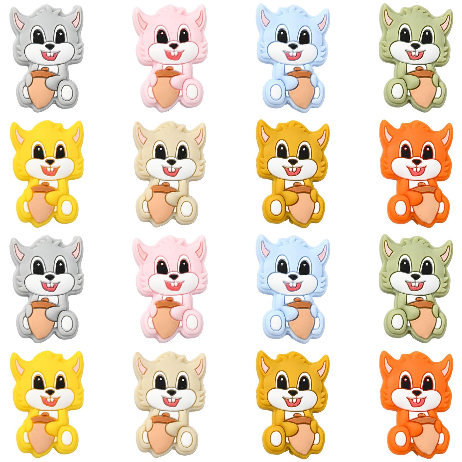 KitBeads 16Pcs 8 Styles Squirrel Silicone Beads Colourful Rubber Pine Cone Beads Cute Animal Focal Beads for Jewellery Making Keychains Pens Bulk