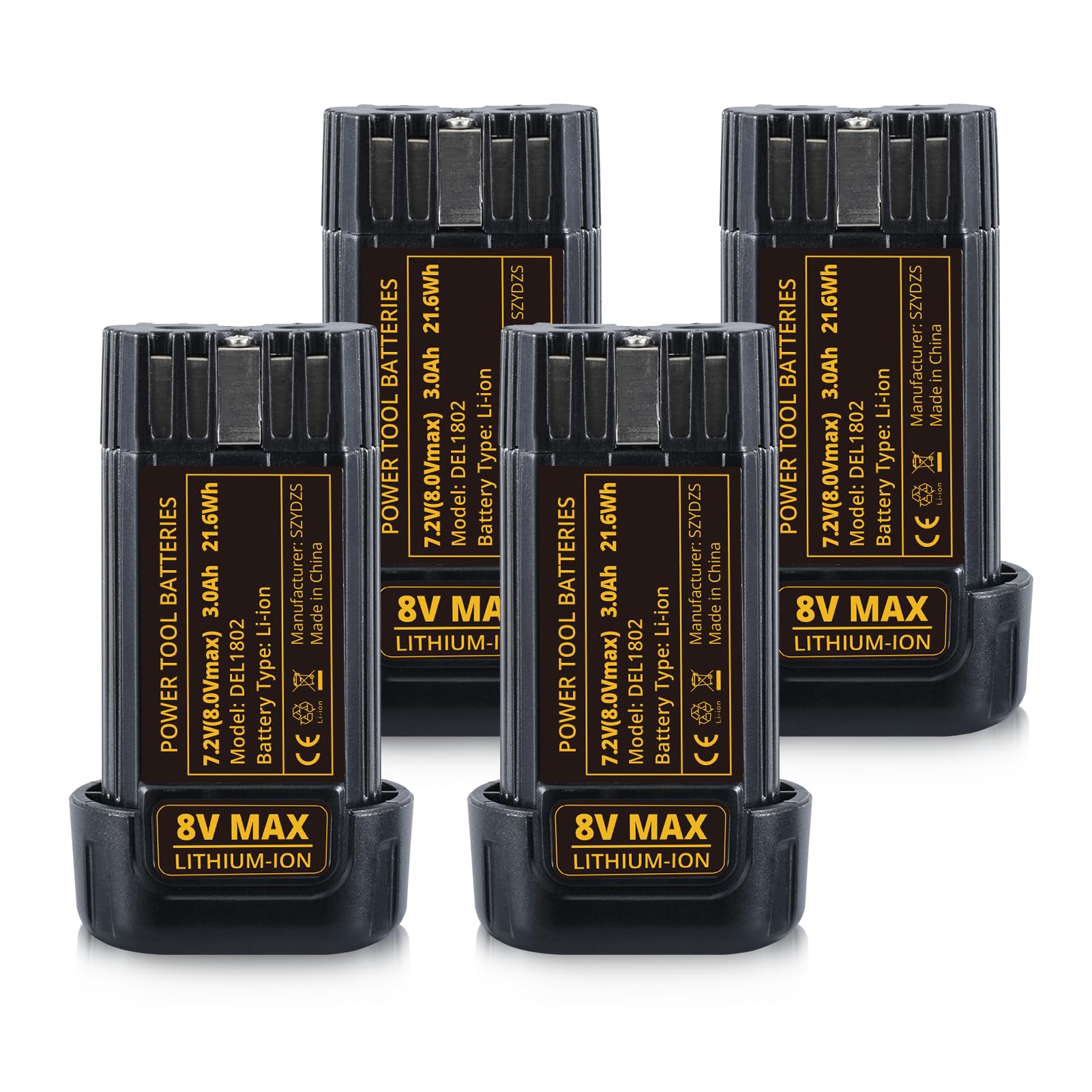 Batería de repuesto de 3000 mAh para batería de iones de litio Dewalt de 8 V compatible con Dewalt DCB080 DCF680N1 DW4390 DCF680N2 DCF680G2, 4 paquetes