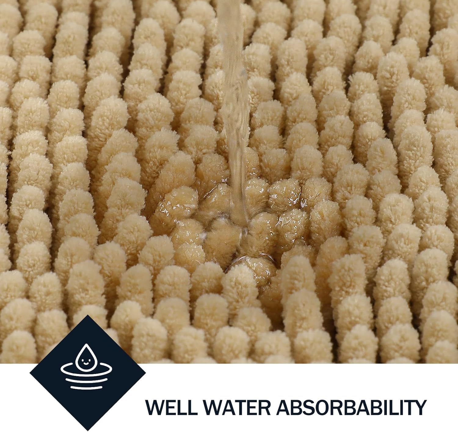 LINLA Bathroom Rugs Sets 2 Piece, Absorbent Soft Chenille Bath Mat, Non-Slip,Quick Dry, Washable, Carpet Mats for Floor, Tub and Shower, 32" x 20"/24" x 17", Beige - Image 4