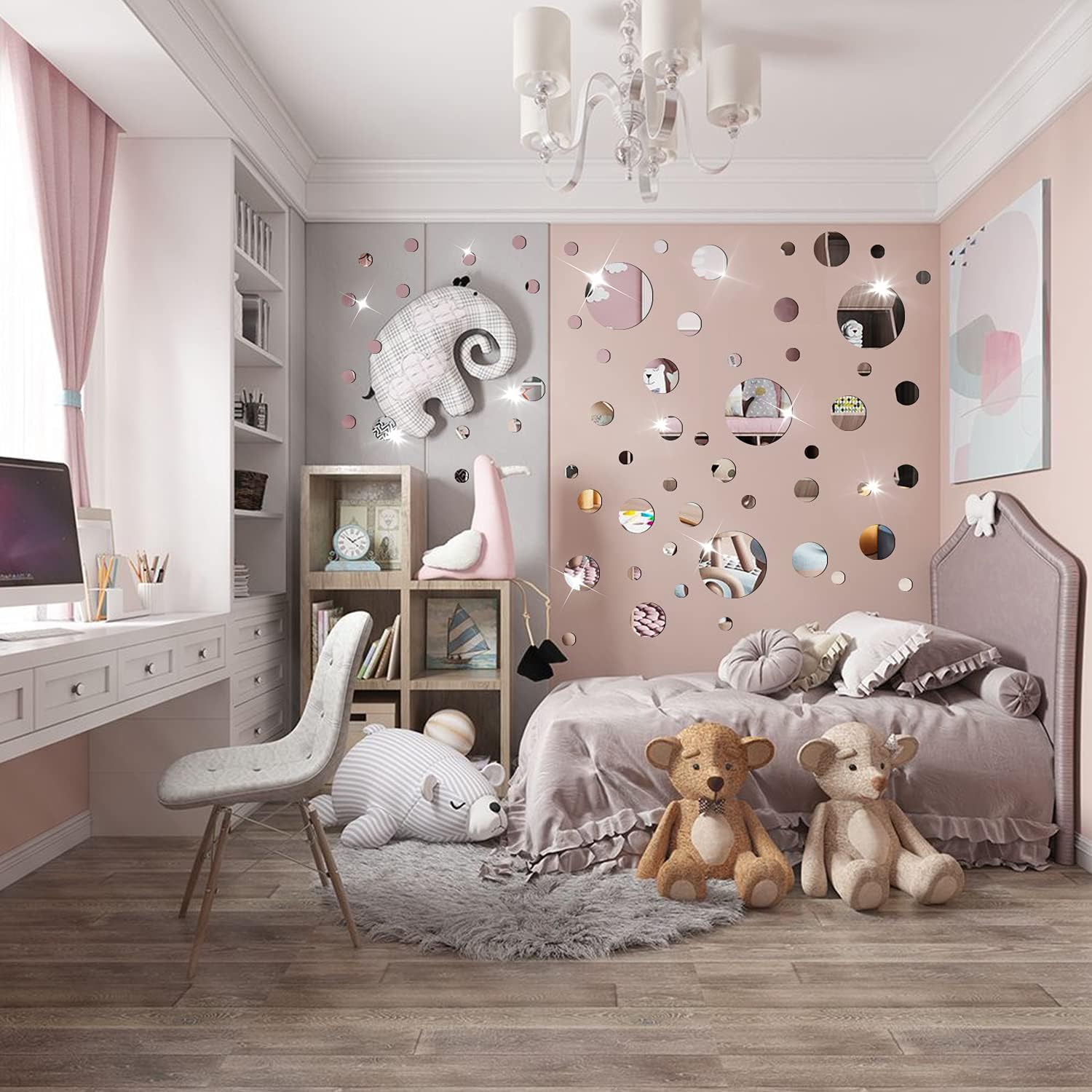 NAILDOKI DIY Wall Decals Acrylic Mirror Sticker Set 60 Pcs, Circle Mirror Wall Stickers for Living Room Bedroom Decor (Silver) - Image 3