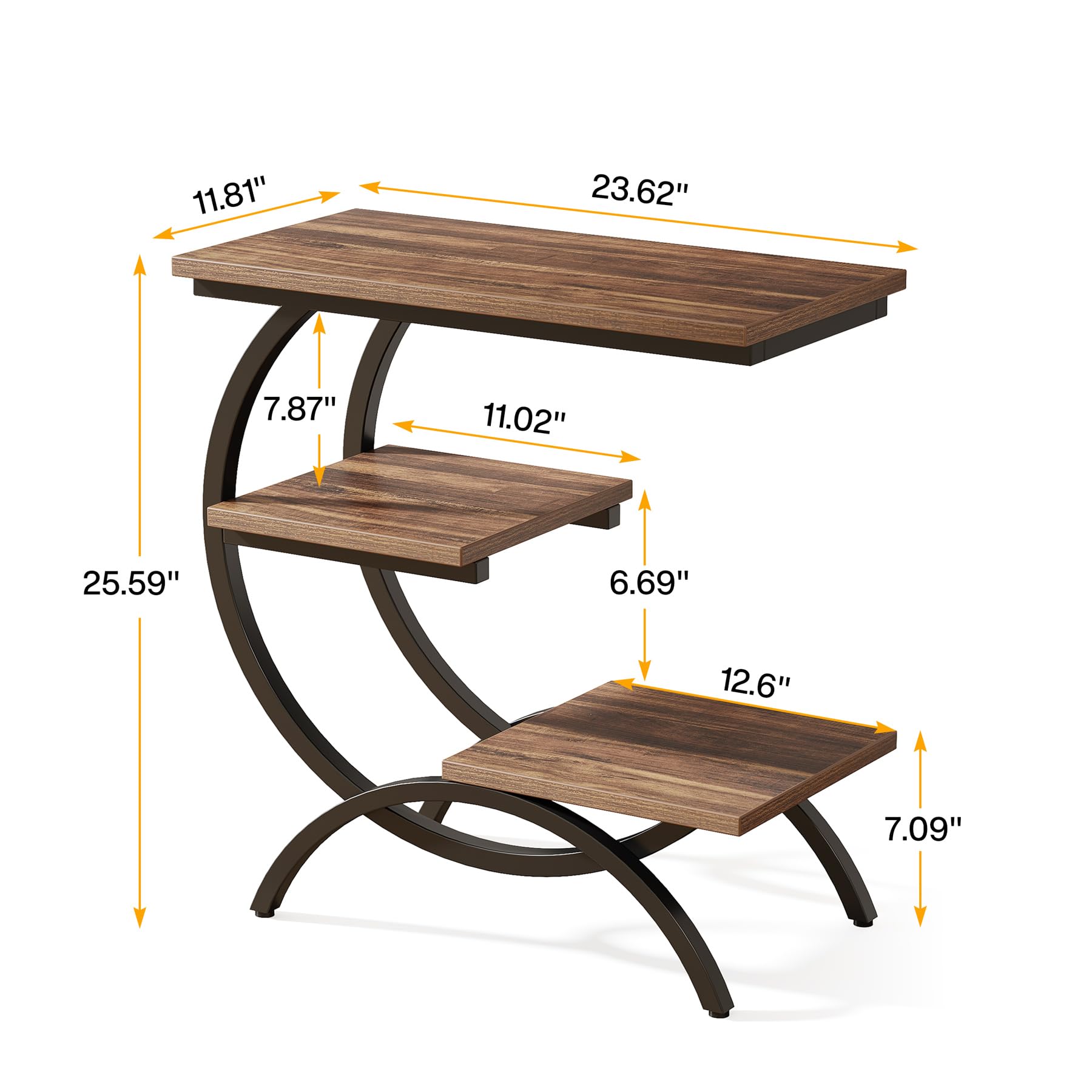 Tribesigns Table d'Appoint Bois, Petite Table Basses, Table de Chevet, Bout de Canapé avec 3 Étagères pour Salon, Chambre à Coucher, Marron Foncé