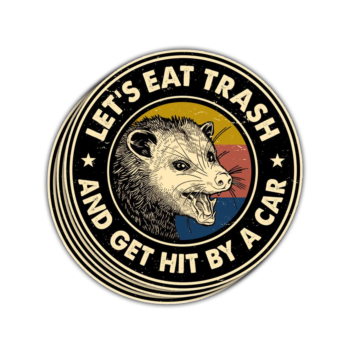 3Pcs Let Eat Trash and Get Hit by A Car Sticker Funny Meme Possum Raccoon Screaming Decal Mental Health Let's Eat Trash and Get Hit by Car Stickers