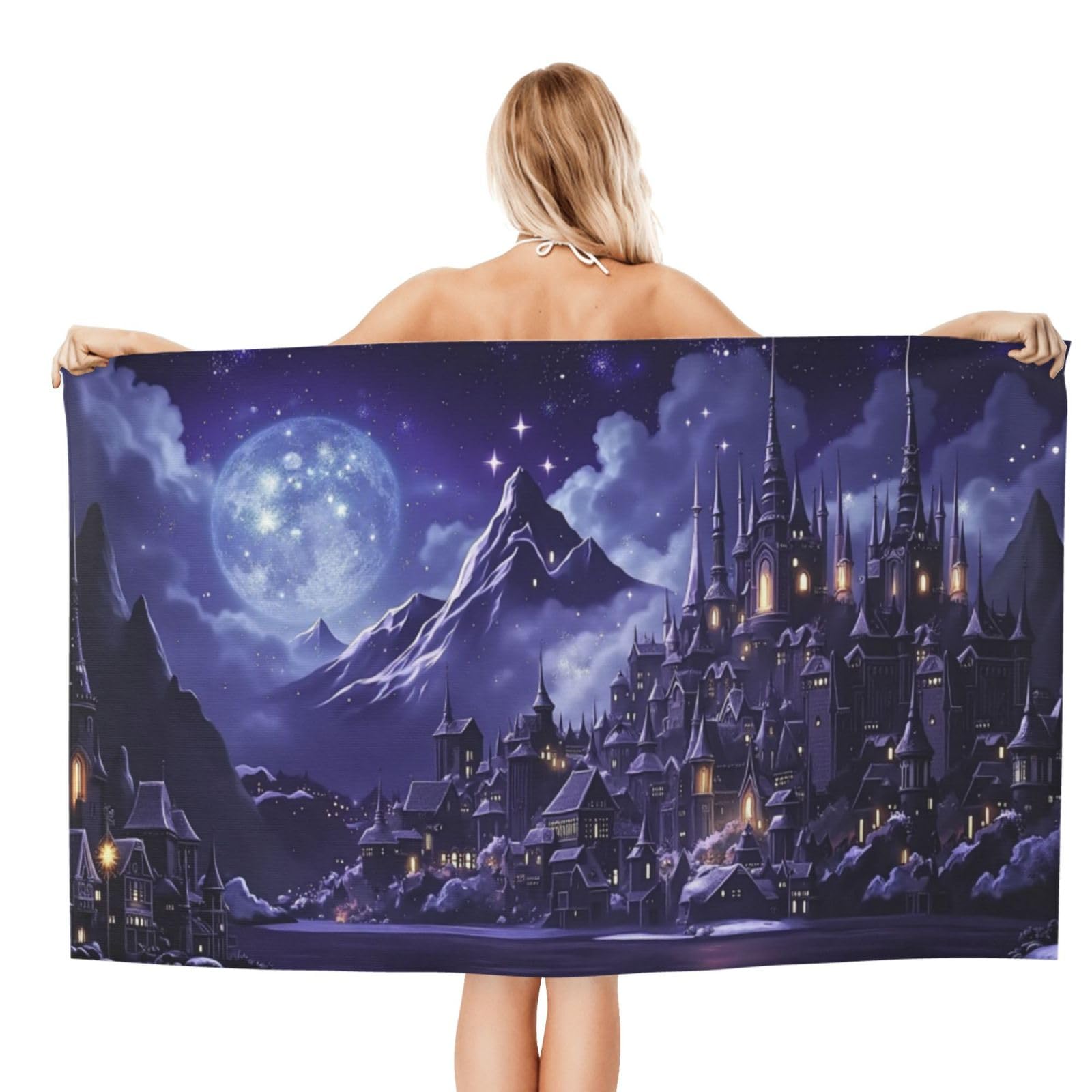 Anceky Beach Towel for Women,Castle Night Scene Sand-Free Microfiber Ultra Soft Lightweight Bath Towels for Outdoor Bathroom Swimming 32"X52"
