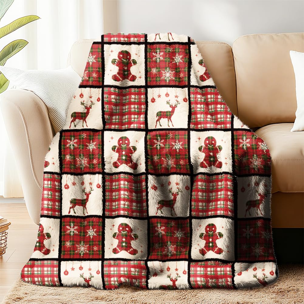 Couverture de Noël en flanelle WADORN à carreaux de buffle rouge noir 130x150cm