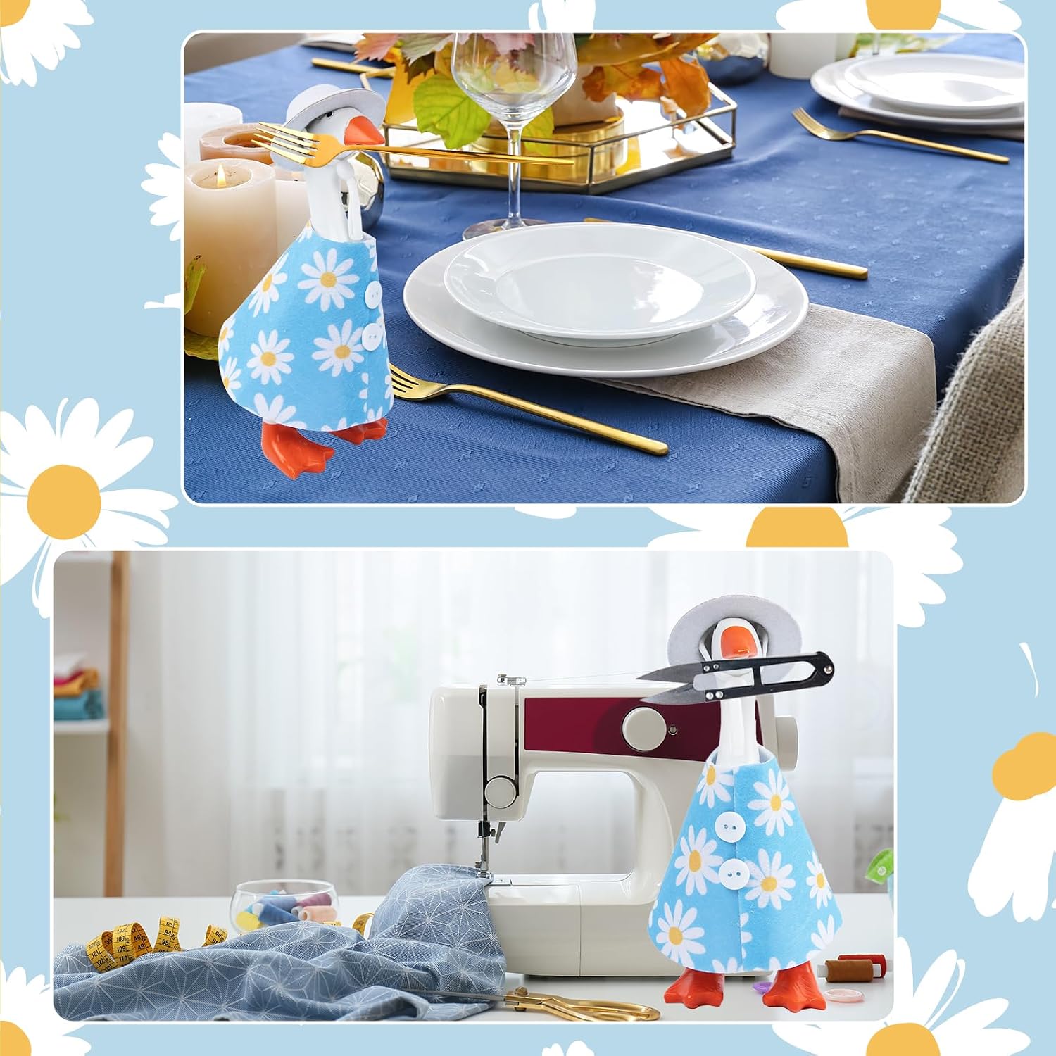 7-Inch Desk Goose Outfits Set - Daisy Skirt & Hat for Decorative Mini Goose Figurine - Fun Spring/Summer Desktop Geese Decor Accessories