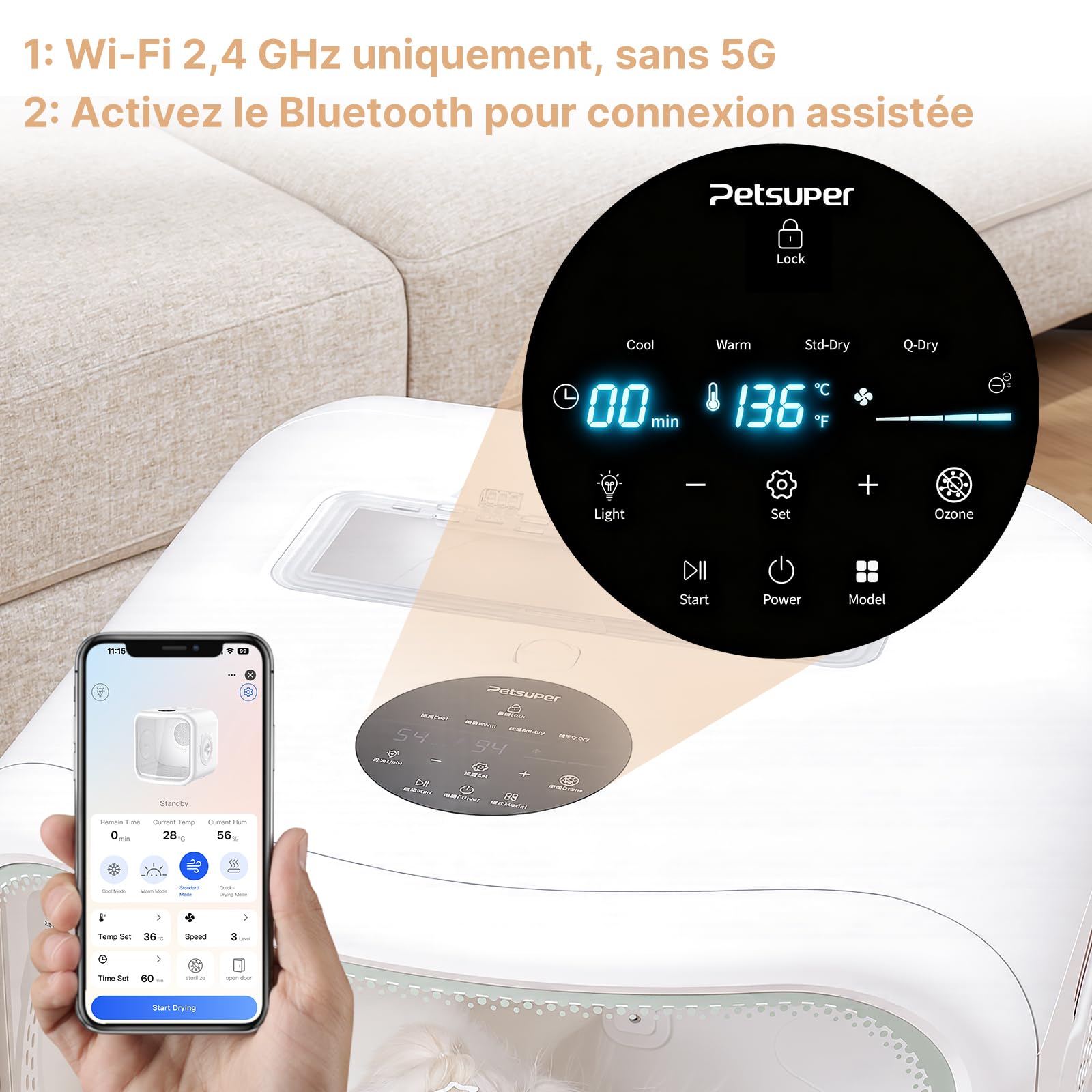 Pet Dryer - Sèche-cheveux pour chien - Efficace à 360 ° - Automatique et silencieux - Avec réglage intelligent de la température - Idéal pour les chats et les petits chiens