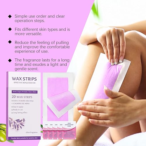 Natural Wax Strips for Hair Removal - All Skin Types, 20 PCS