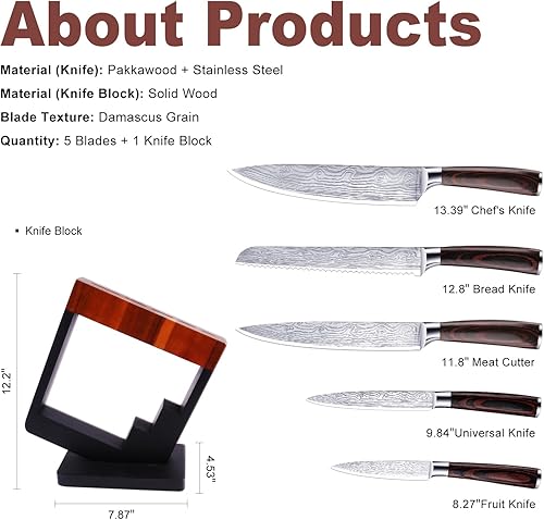 Miniatura 2 de Juego de cuchillos de cocina de 5 piezas con bloque  Juego de cuchillos de chef de hoja afilada de acero inoxidable de alto carbono con mango