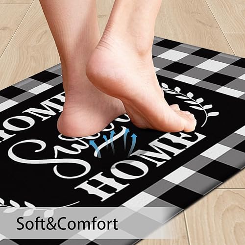 Miniatura 19 de MAYHMYO Tapetes de cocina de 1/2 pulgada, color blanco y negro, tapetes de cocina de granja, antifatiga, acolchados para piso, antideslizantes