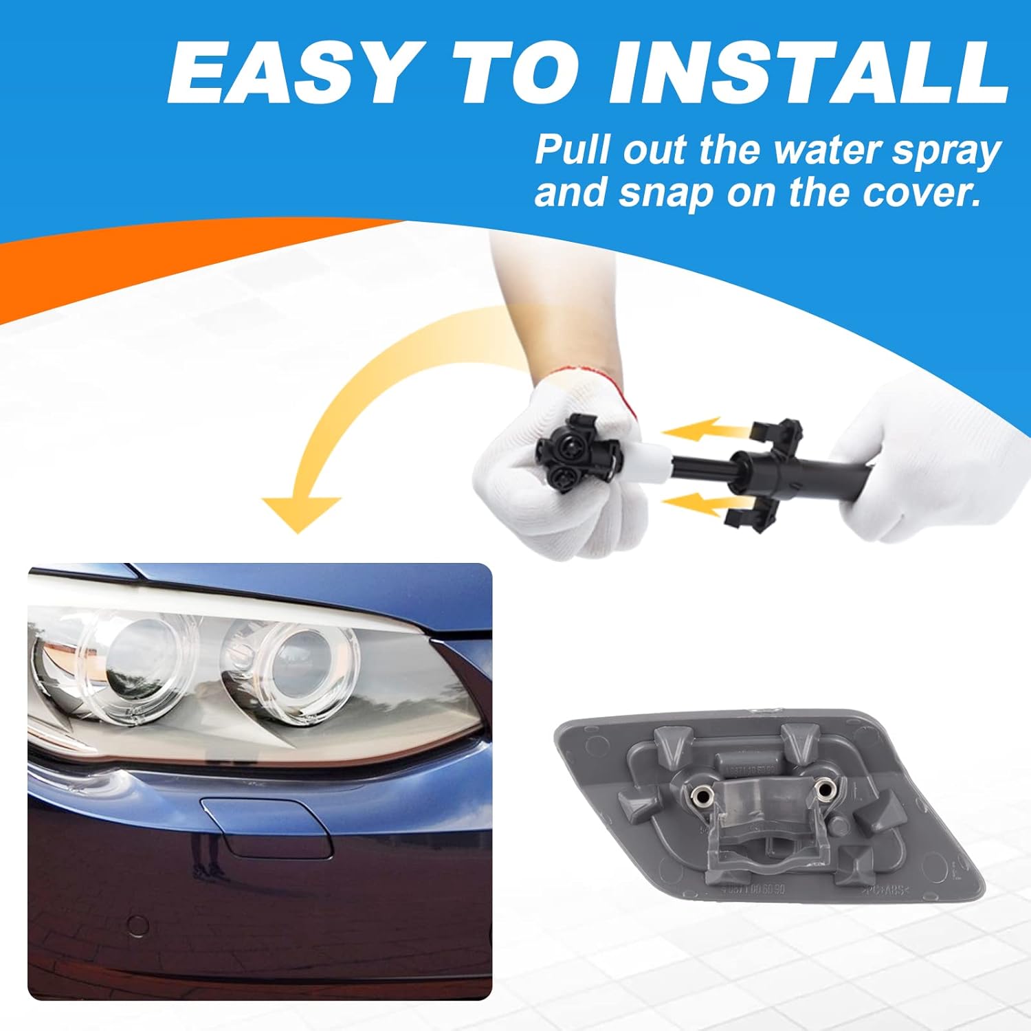 Front Bumper Headlight Washer Nozzle Cover Cap Fit for BMW E92 E93 328i 335I 335IS Coupe Convertible 2011 2012 2013 61677253393 61677253394 (White, Left Driver Side)