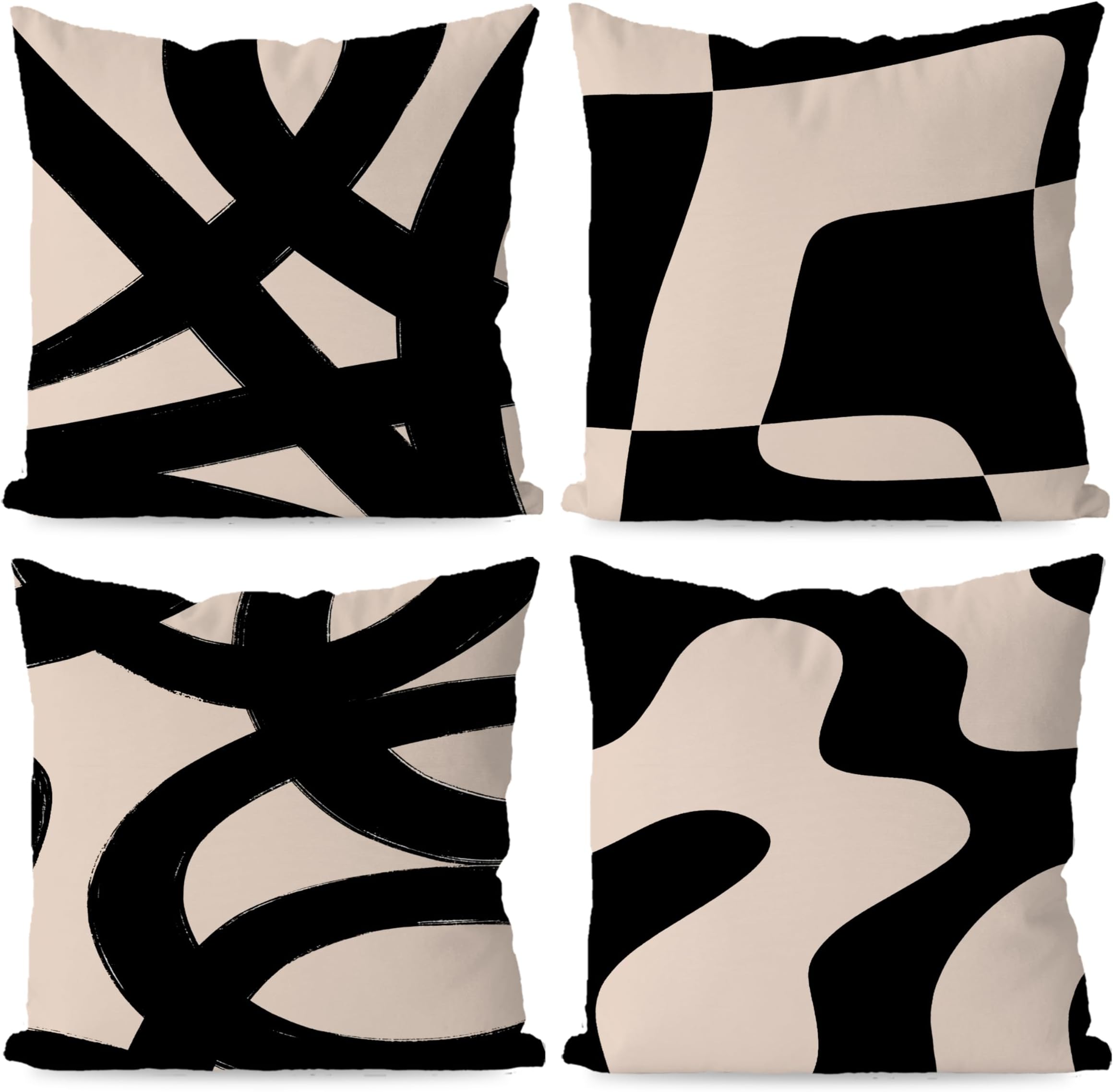 KEUSPI Black and Beige Throw Pillow Covers, Boho Modern Abstract Decorative Black and Pink Beige Cream Pillow Covers Decor for Couch Living Room Home 18x18 Set of 4