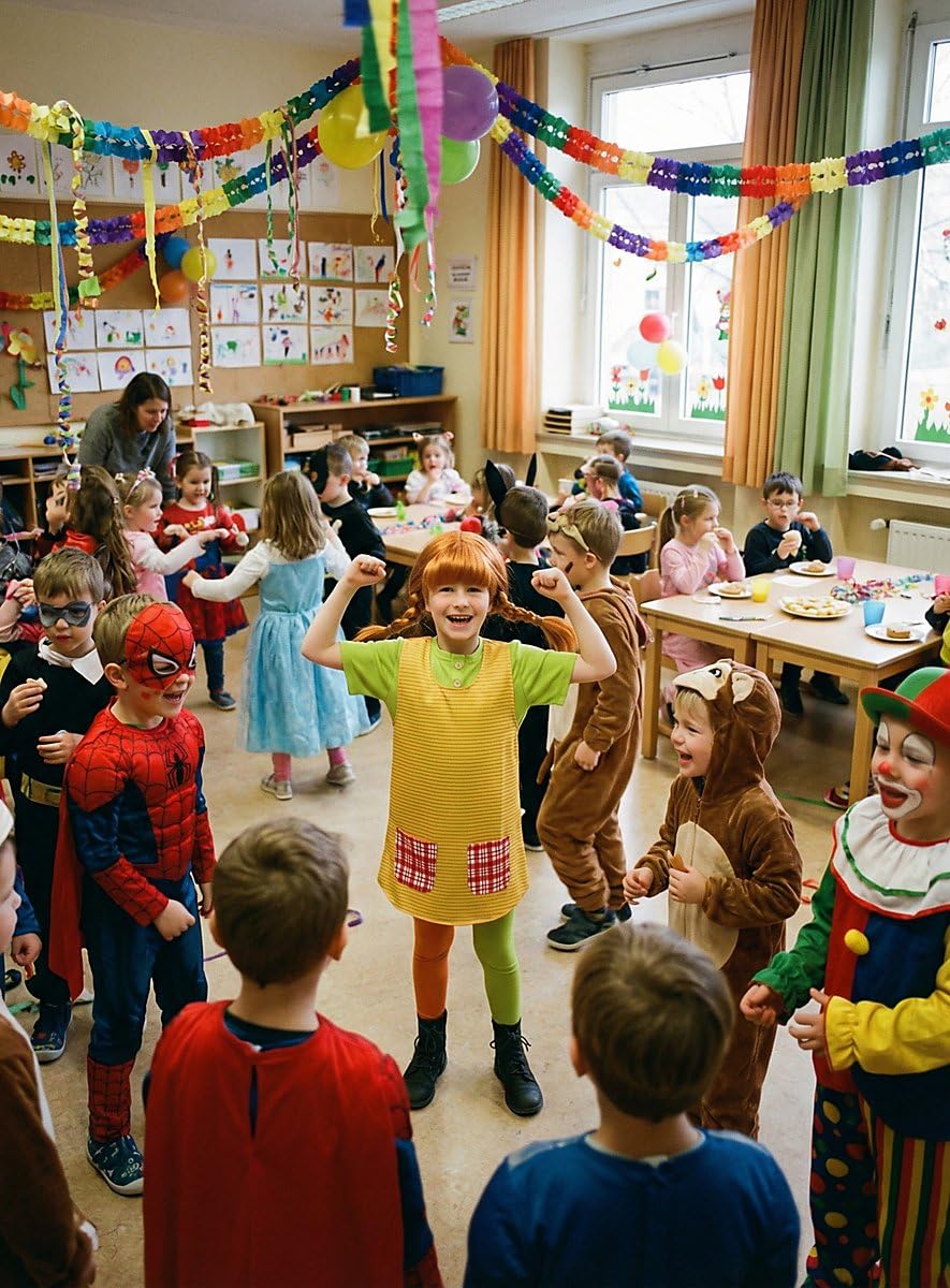 Maskworld Pippi Langstrumpf Kostüm für Kinder - 3teilig - grün/gelb Lizenz Filmkostüm (110/116)