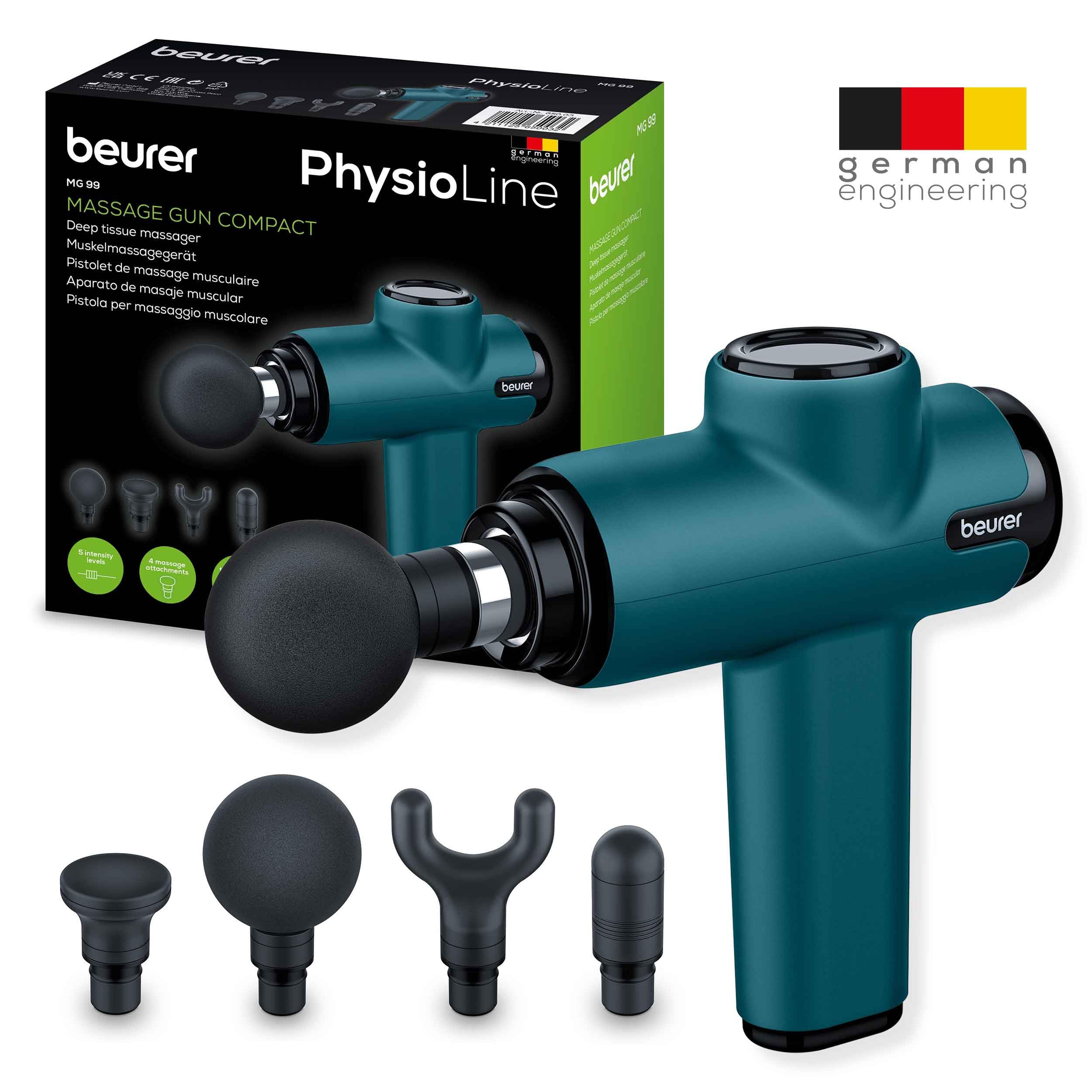 Beurer MG 99 Massagepistole, Massage Gun mit 4 Aufsätzen, Triggerpunktmassage, Muskelmassagegerät mit 5 Intensitätsstufen & Akku