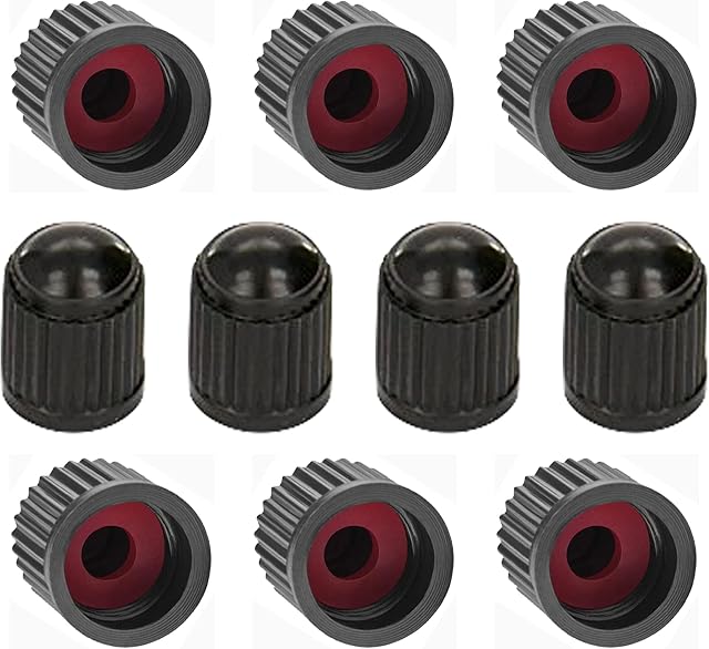 10pcs Tyre Valve Cap with Seal Ring / Plastic Dust Caps / Cover Black for Universal fit Schrader Valves commonly used on Car Tyres, Bikes, Bicycles, Motorbikes & Prams by Stocc (10 Valve Caps)