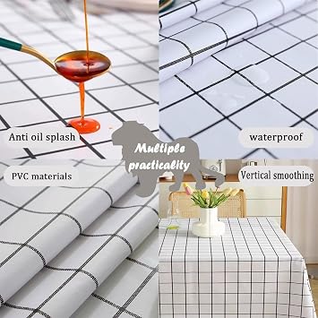 Plastic Tablecloth 137*180cm Waterproof Leaves PVC Table Cloth Wipeable Rectangular, Summer Cover Wipe Clean Oil Cloth Outdoor Indoor Tablecloth for Party, Picnic