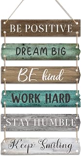 Blulu 6-Piece Rustic Farmhouse Inspirational Wooden Wall Signs with Motivational Quotes - Retro Hanging Plaques for Home Office Bedroom Decor