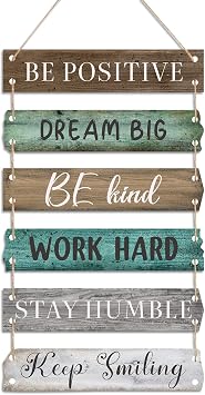 6 Pieces Rustic Wall Hanging Plaque Sign Inspirational Wall Art Farmhouse Wooden Door Signs Positive Plaque with Quotes Motivational Quote Decor for Office Bedroom Living RoomRetro Style