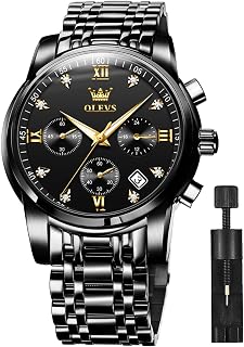 Men Watches with Date Luxury Diamond Roman Numerals Big Face Multifunction Chronograph Business Casual Analog Quartz Stainless Steel Wrist Watches Waterproof Luminous